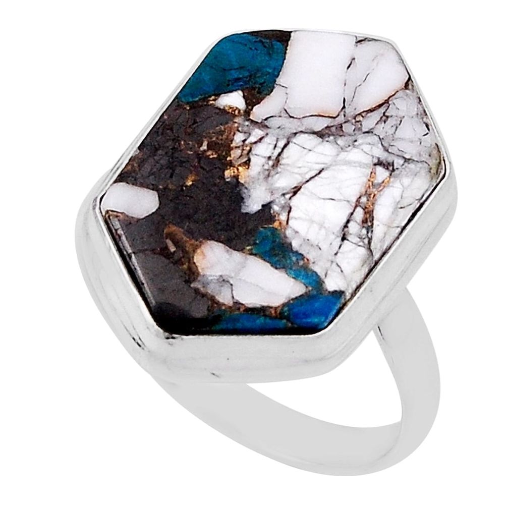 14.21cts chrysocolla shungite howlite hexagon 925 silver ring size 10 n31763