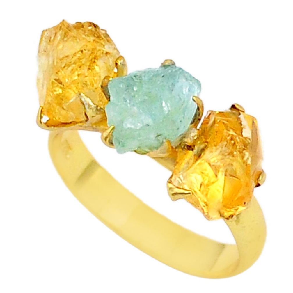 8.62cts citrine aqua aquamarine raw 14k gold handmade ring size 8 t35005