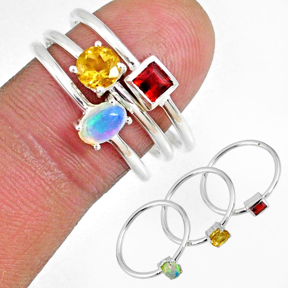 2.24cts citrine ethiopian opal garnet 925 silver 3 stackable ring size 8 r59935