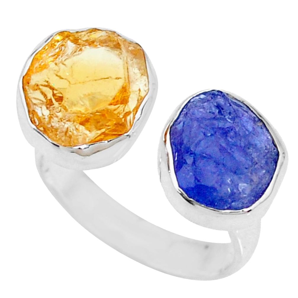 12.03cts citrine raw tanzanite rough silver adjustable ring size 8 r73968