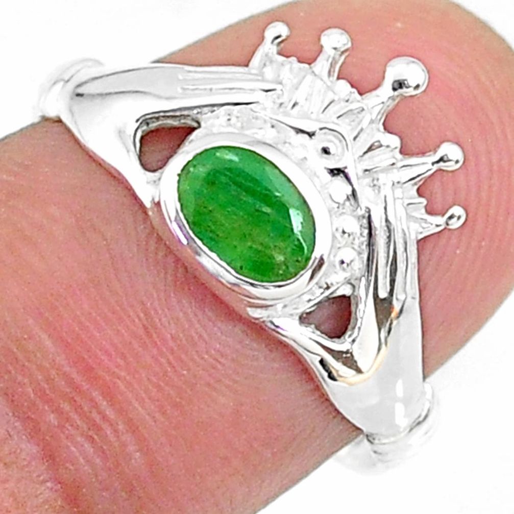 1.13cts claddagh evil eye natural green emerald 925 silver ring size 8 t36555