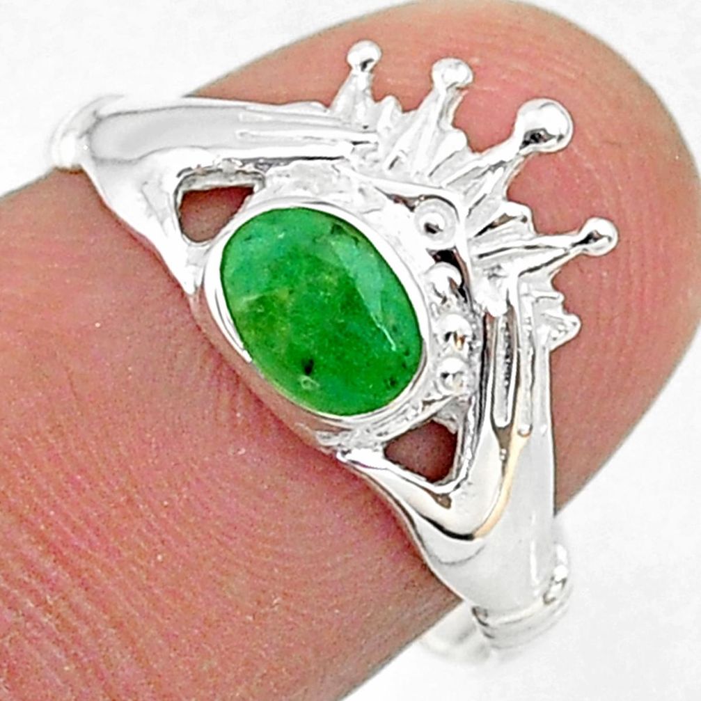 1.08cts claddagh evil eye natural green emerald 925 silver ring size 8 t36572