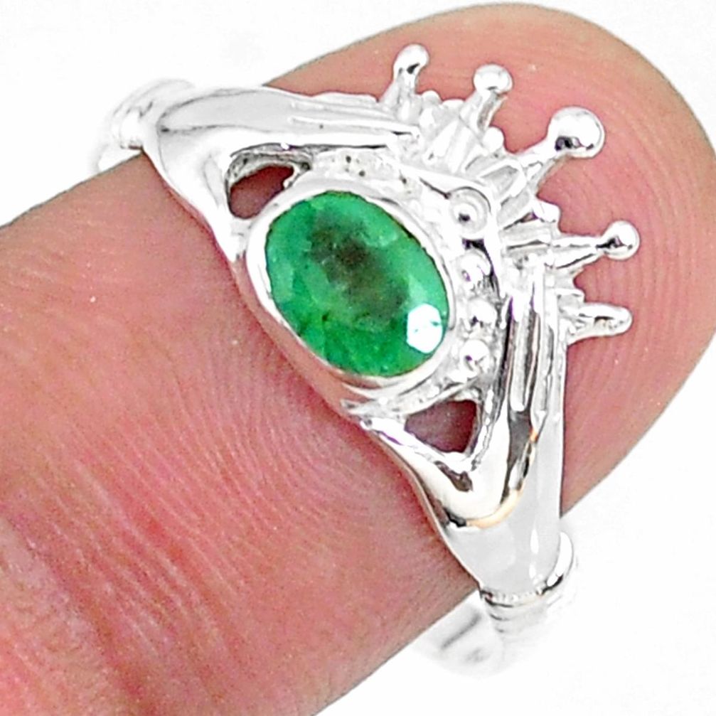 1.16cts claddagh evil eye natural green emerald 925 silver ring size 9 t36558