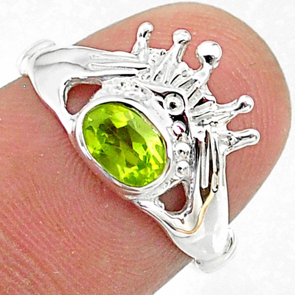 0.80cts claddagh evil eye natural green peridot 925 silver ring size 7 t36577