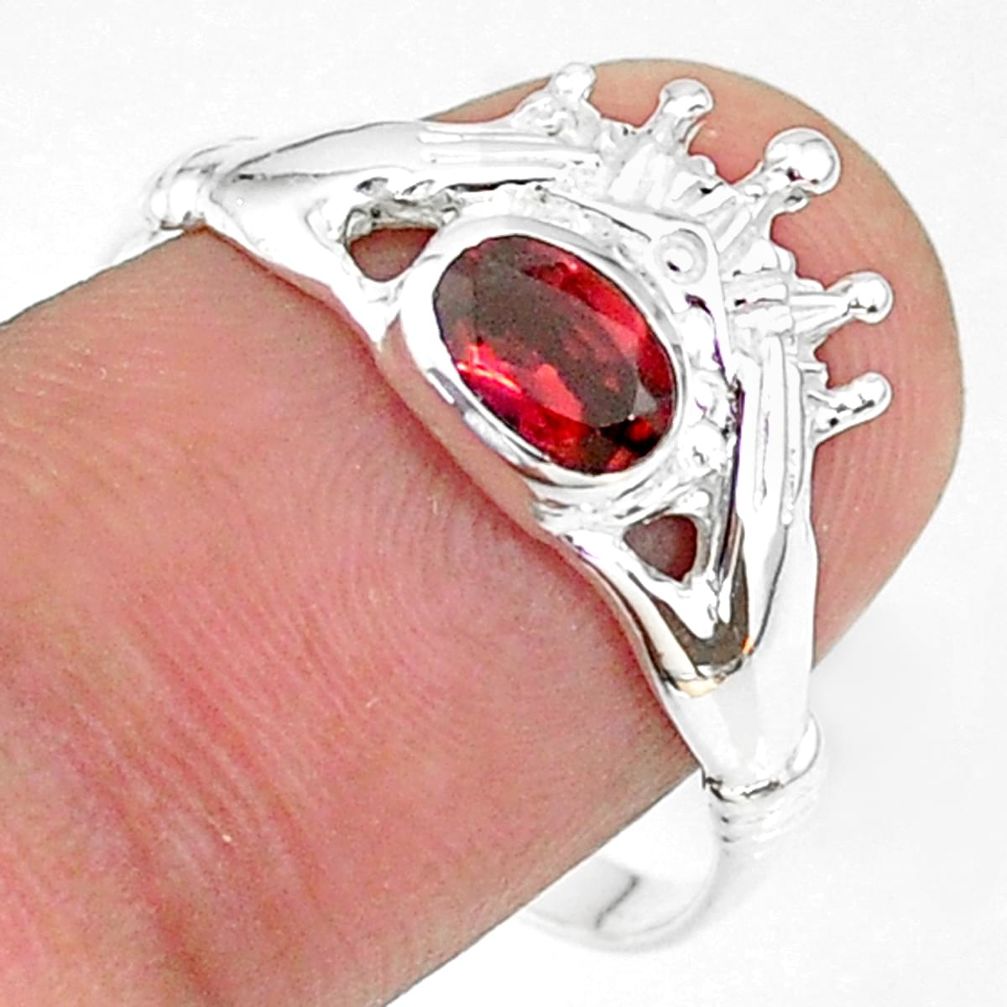 1.16cts claddagh evil eye natural red garnet 925 silver ring size 9 t36521