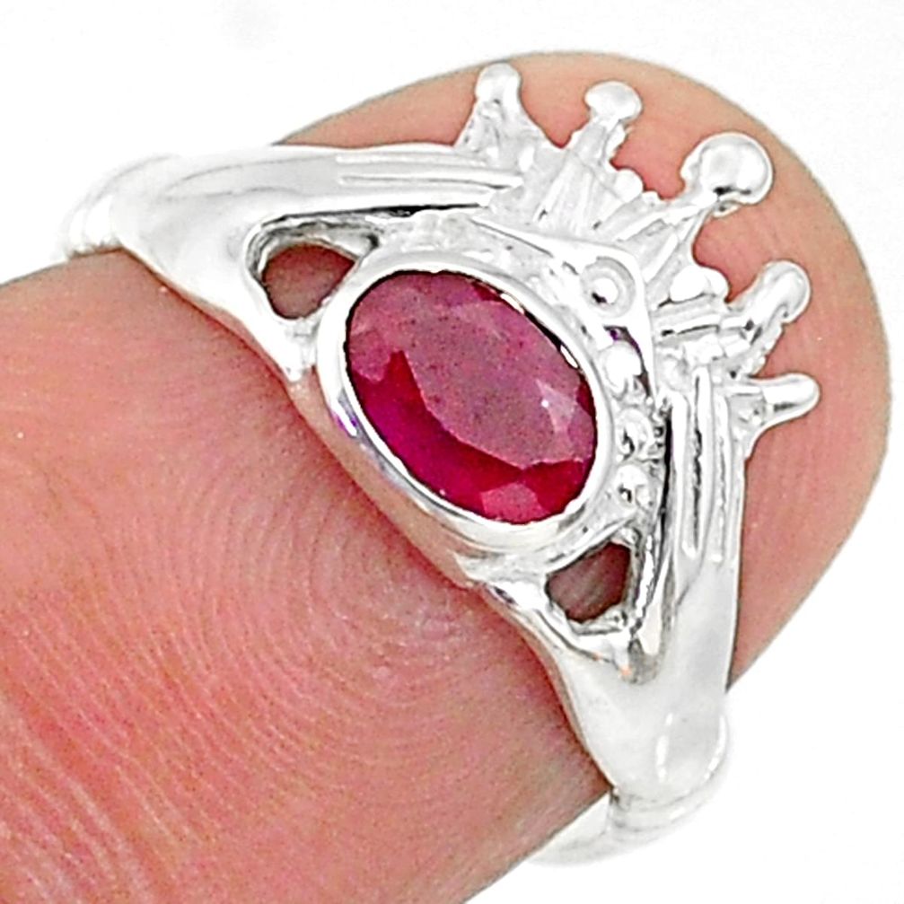 0.90cts claddagh evil eye natural red ruby 925 silver ring size 6 t36541