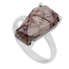 4.89cts coffin grey sonoran dendritic rhyolite 925 silver ring size 7 n31375