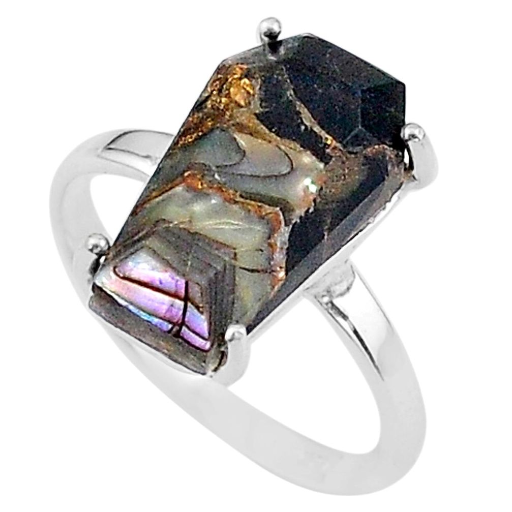 7.24cts coffin natural black celtic septrian opal 925 silver ring size 9 t17355