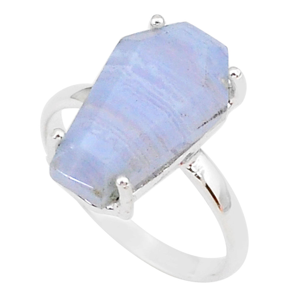 5.54cts coffin natural blue lace agate 925 silver solitaire ring size 8 r93616