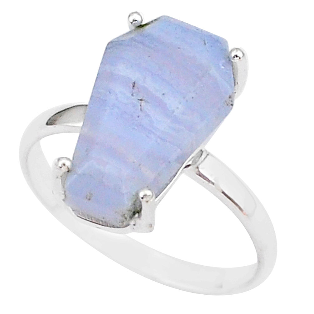 5.54cts coffin natural blue lace agate 925 silver solitaire ring size 9 r93615