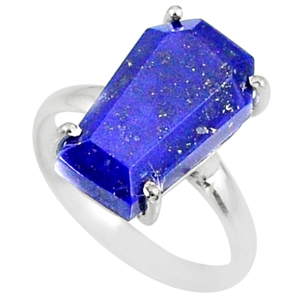 5.54cts coffin natural blue lapis lazuli 925 silver solitaire ring size 6 r81798