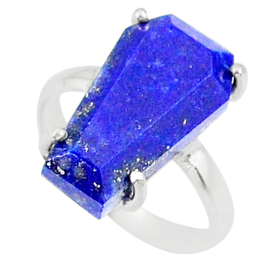 5.92cts coffin natural blue lapis lazuli 925 silver solitaire ring size 6 r81803