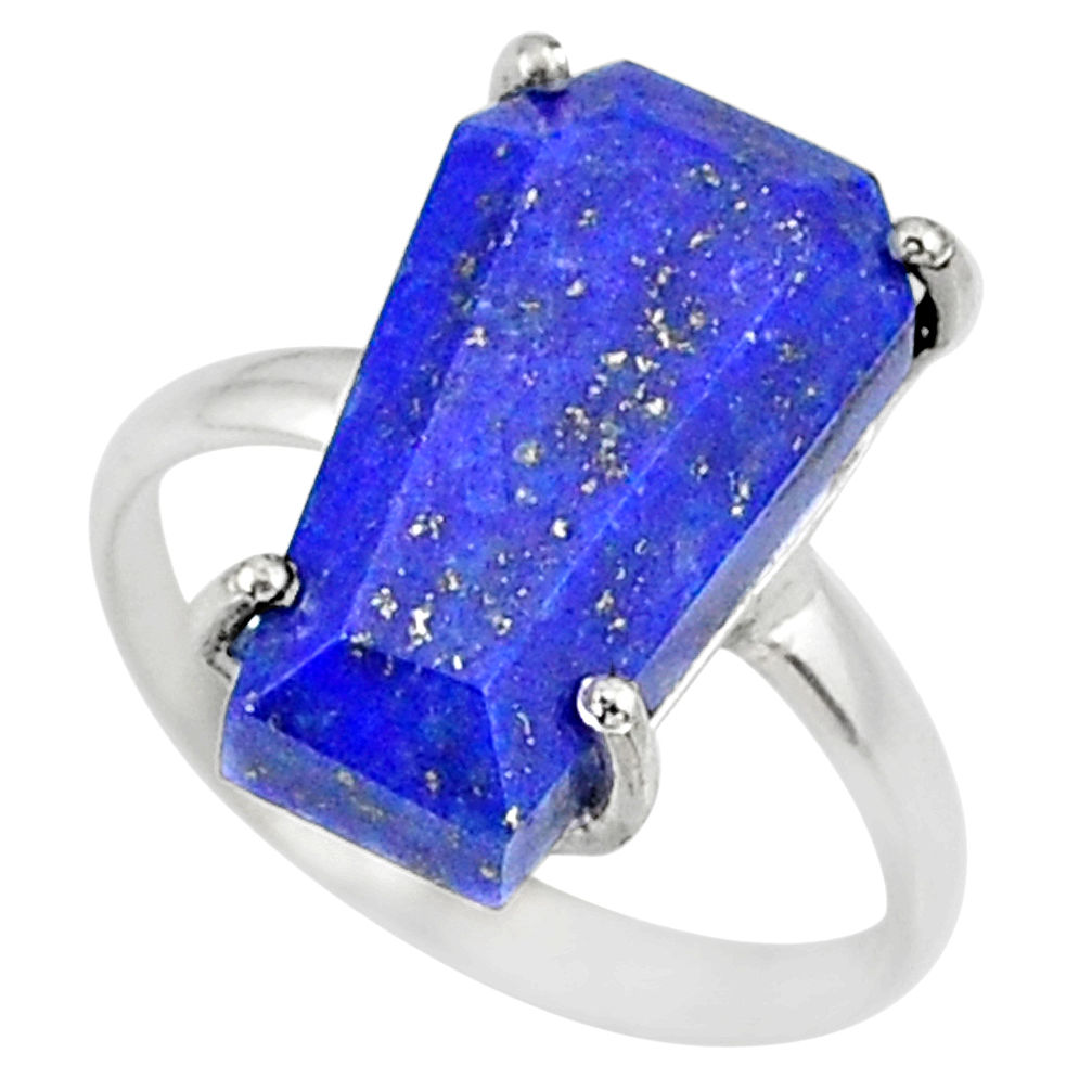 6.27cts coffin natural blue lapis lazuli 925 silver solitaire ring size 7 r81792