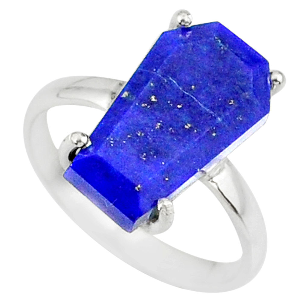 5.54cts coffin natural blue lapis lazuli 925 silver solitaire ring size 7 r81797