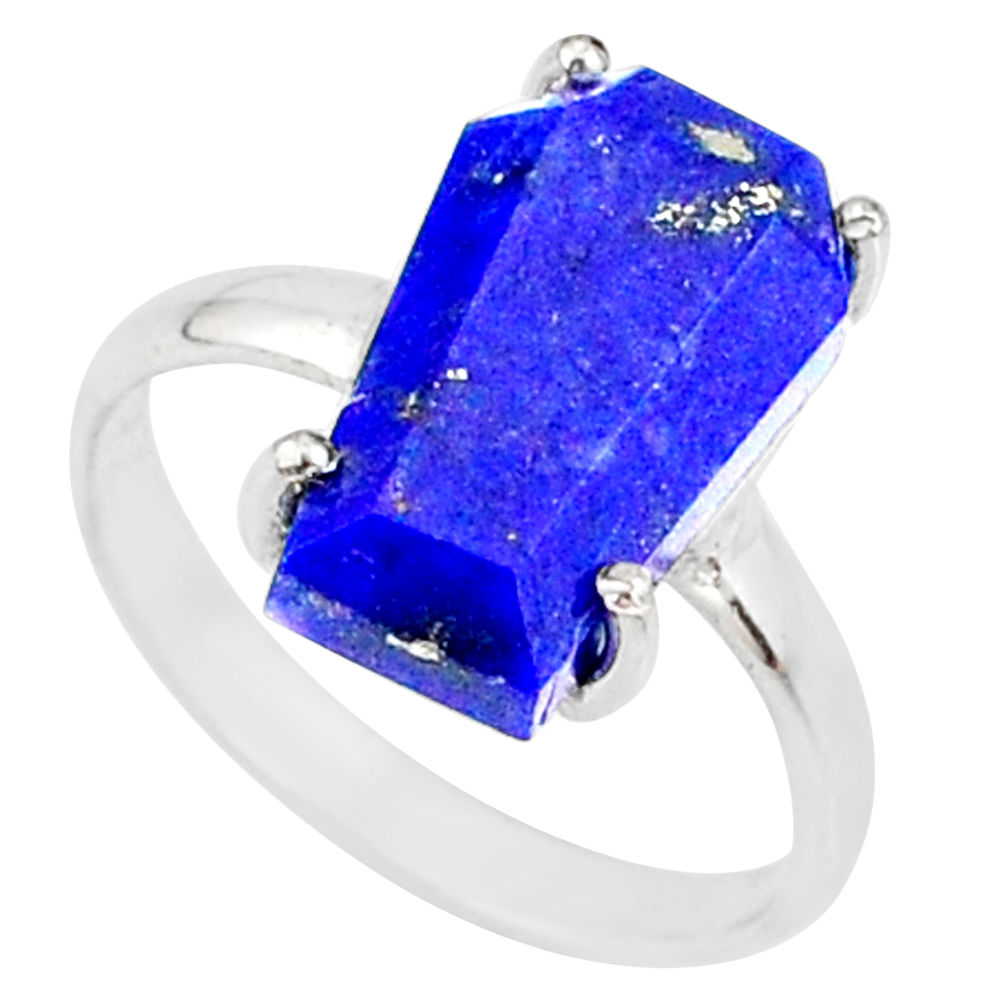 5.54cts coffin natural blue lapis lazuli 925 silver solitaire ring size 7 r81860