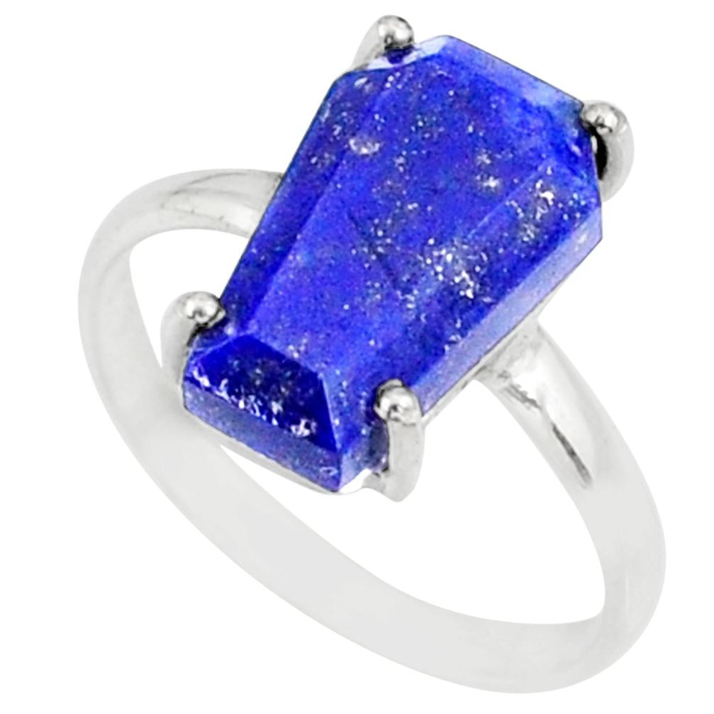 5.13cts coffin natural blue lapis lazuli 925 silver solitaire ring size 8 r81834