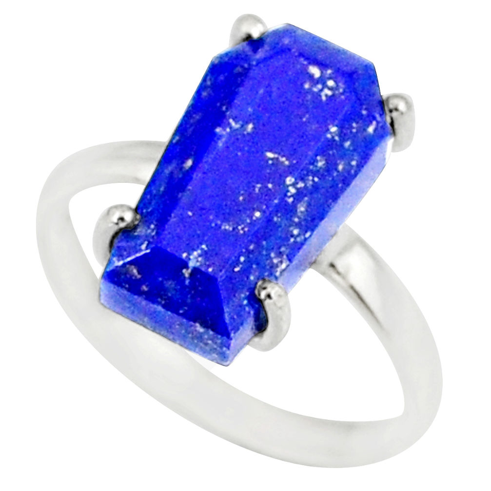5.54cts coffin natural blue lapis lazuli 925 silver solitaire ring size 8 r81836