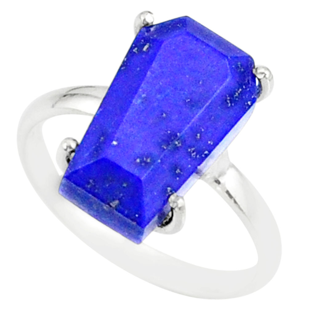 5.92cts coffin natural blue lapis lazuli 925 silver solitaire ring size 8 r81837