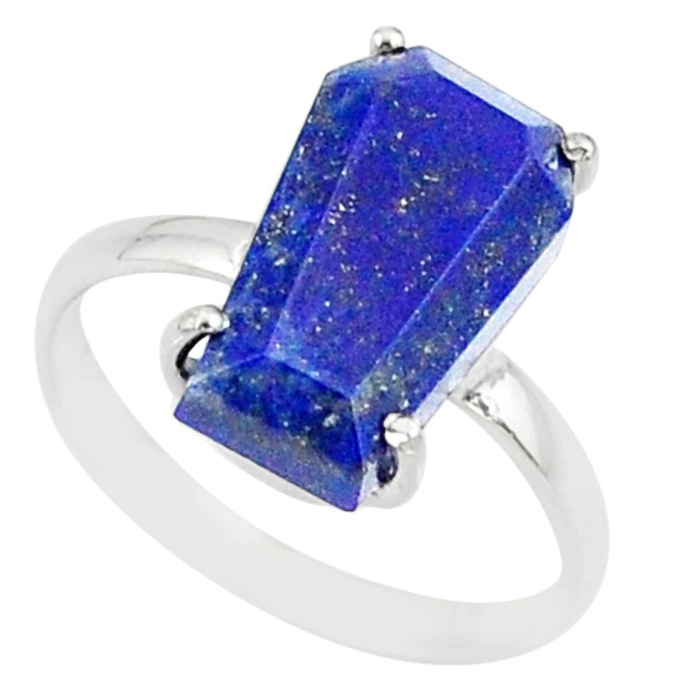 5.54cts coffin natural blue lapis lazuli 925 silver solitaire ring size 8 r81838