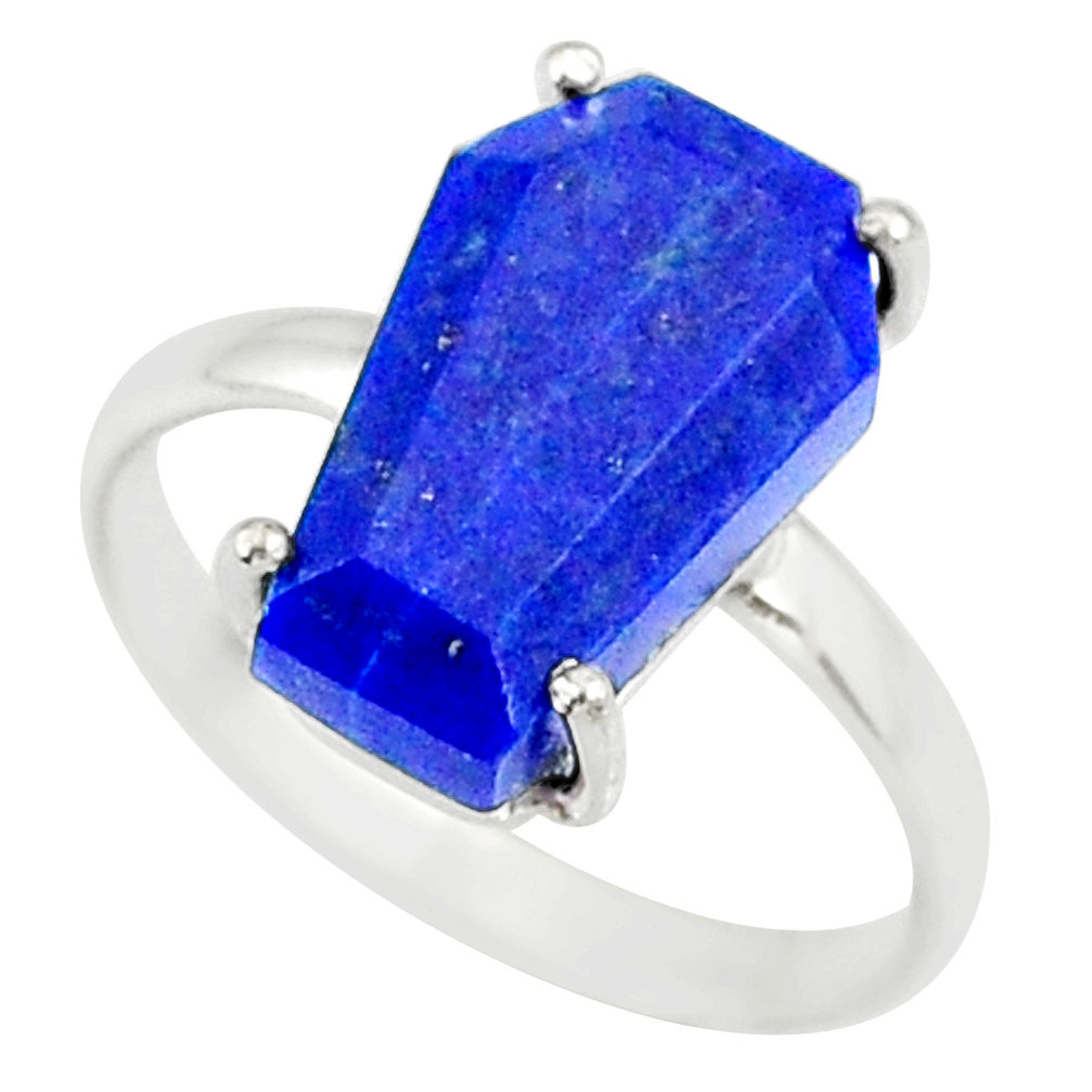 5.59cts coffin natural blue lapis lazuli 925 silver solitaire ring size 8 r81858