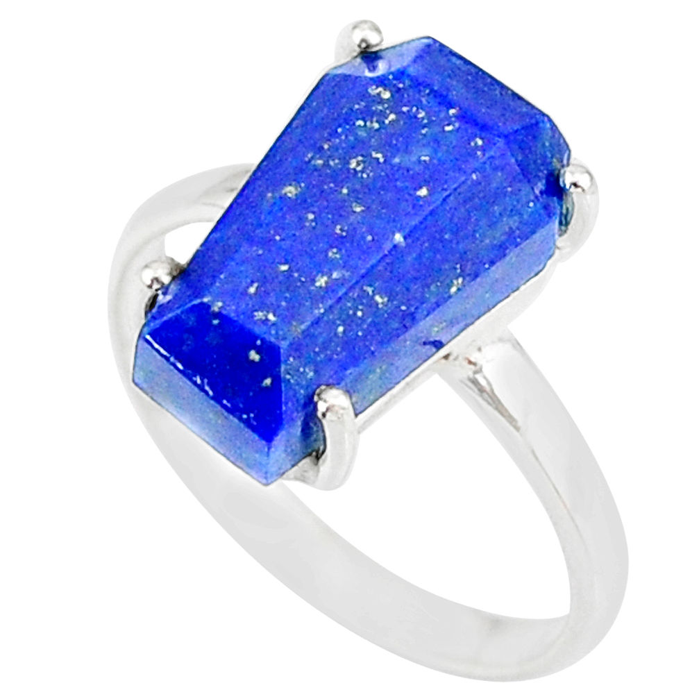 5.22cts coffin natural blue lapis lazuli 925 silver solitaire ring size 8 r83562