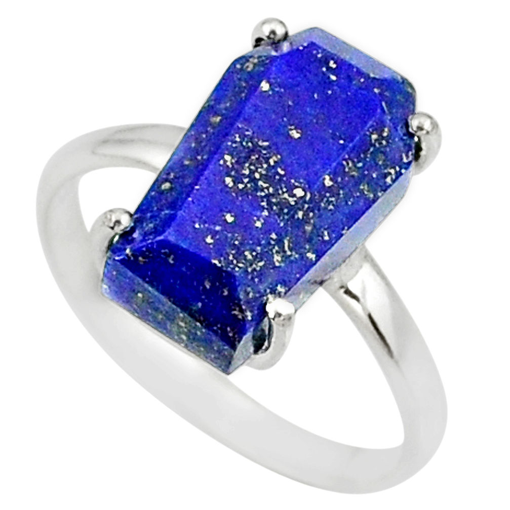 6.15cts coffin natural blue lapis lazuli 925 silver solitaire ring size 9 r81774