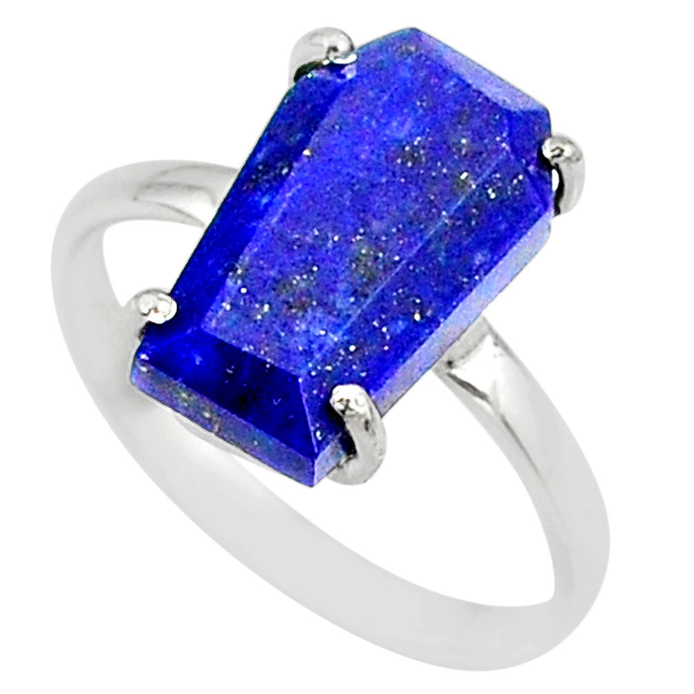 5.54cts coffin natural blue lapis lazuli 925 silver solitaire ring size 9 r81775