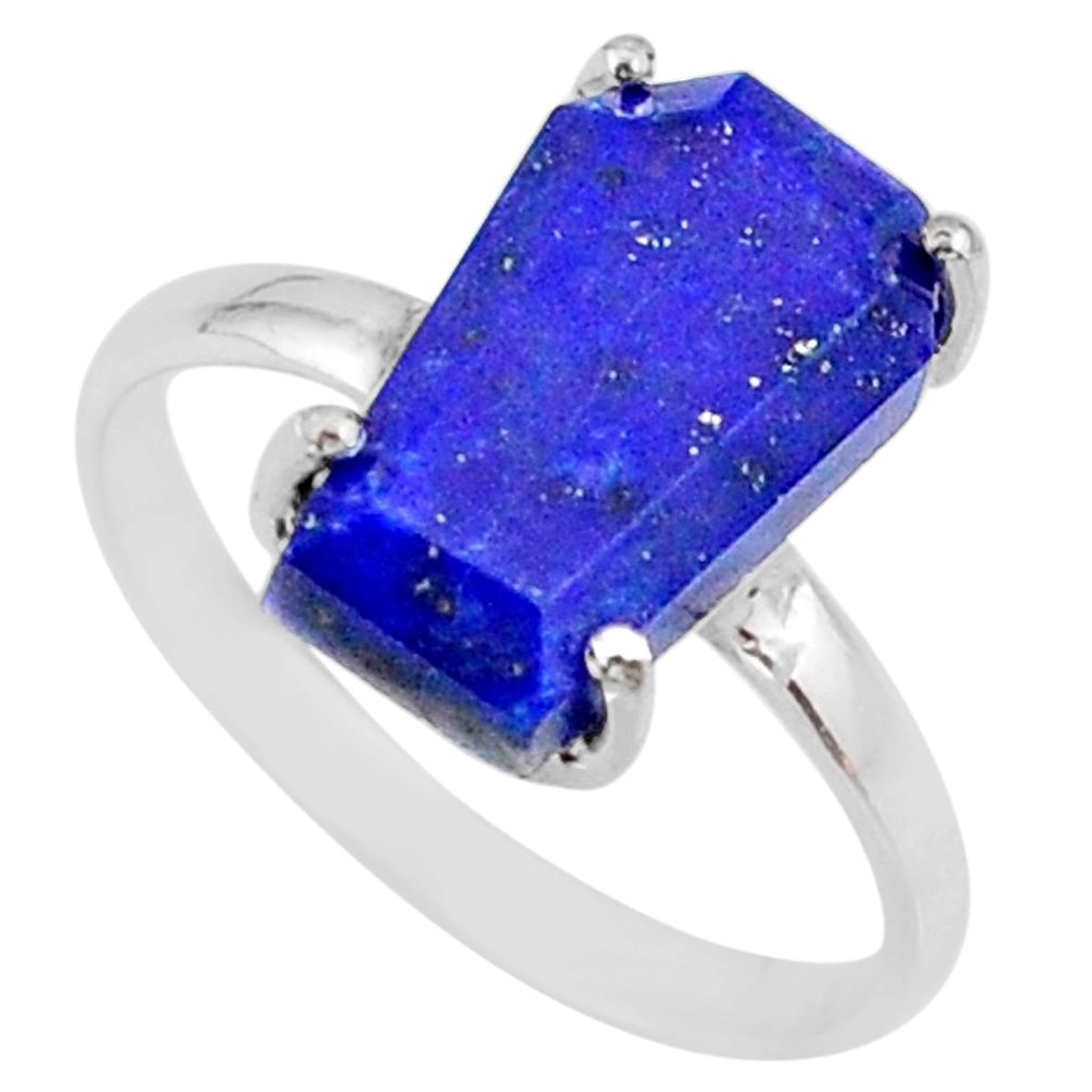 5.92cts coffin natural blue lapis lazuli 925 silver solitaire ring size 9 r81777