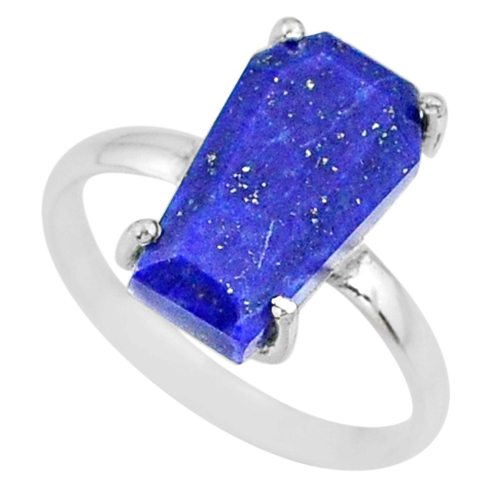 5.54cts coffin natural blue lapis lazuli 925 silver solitaire ring size 9 r81778