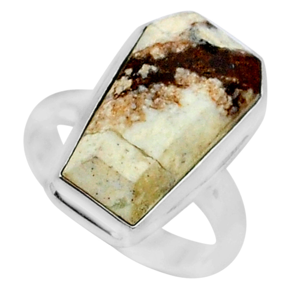 7.57cts coffin natural bronze wild horse magnesite 925 silver ring size 7 r96098