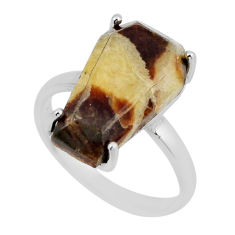 5.22cts coffin natural brown septarian gonads 925 silver ring size 7 y54938