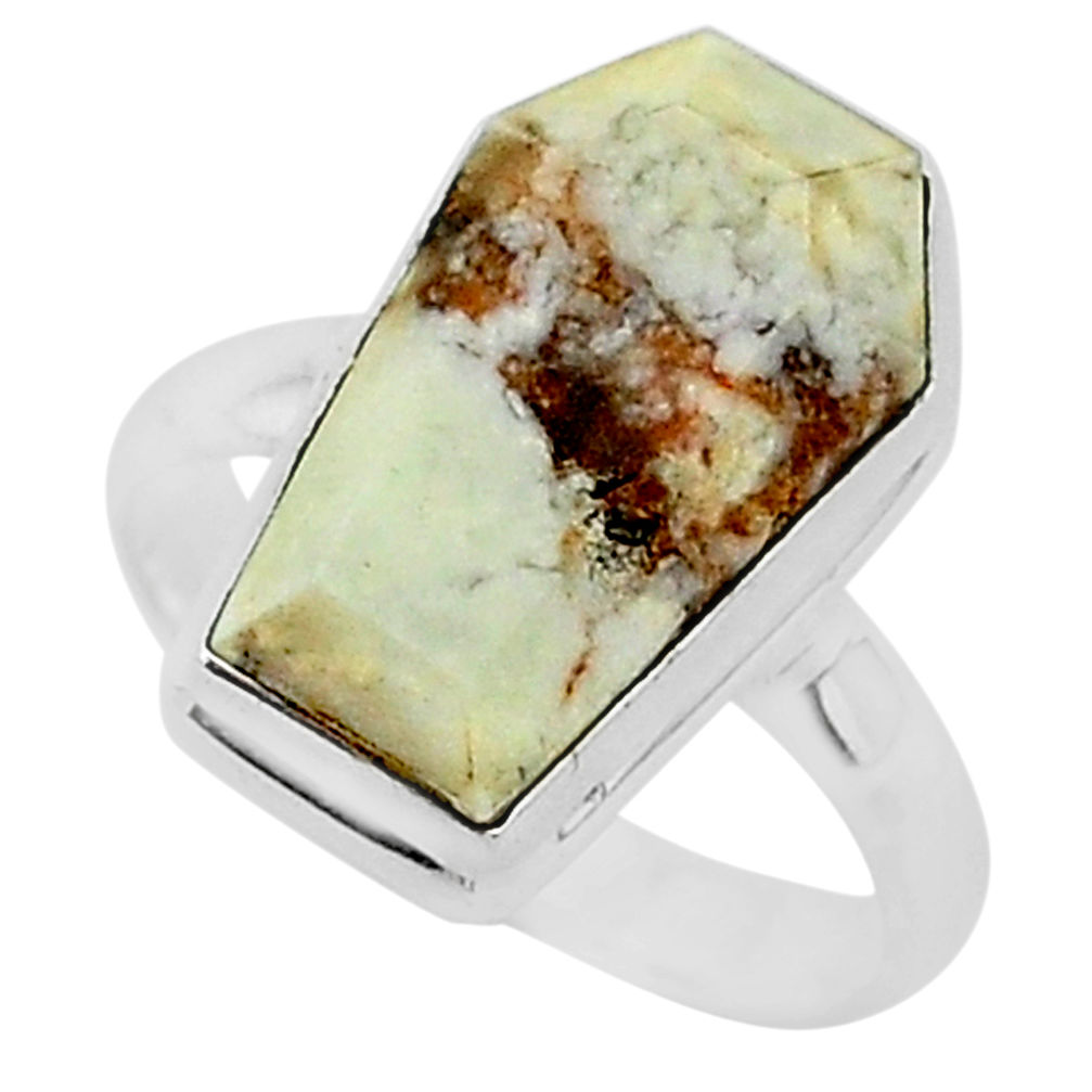 7.63cts coffin natural brown wild horse magnesite 925 silver ring size 8 r96093