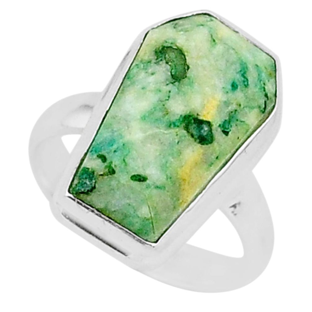 8.11cts coffin natural green mariposite 925 silver solitaire ring size 6 r96083