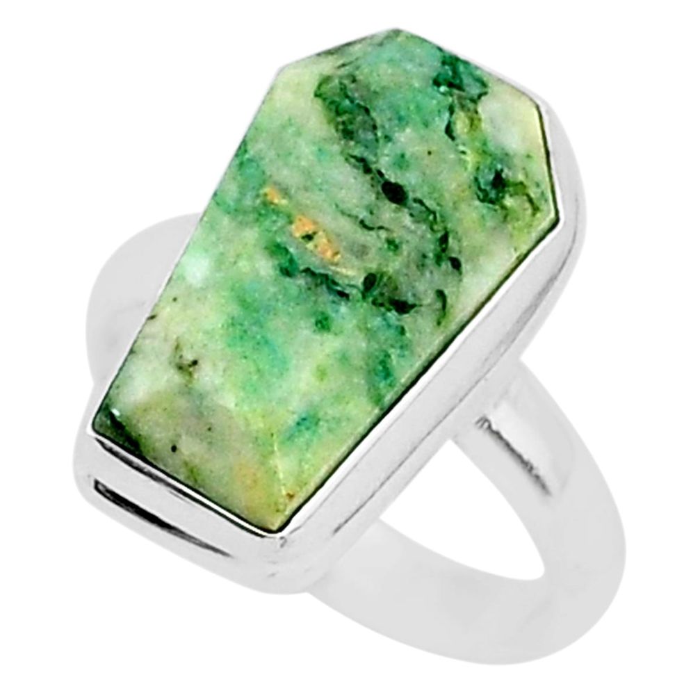 7.78cts coffin natural green mariposite 925 silver solitaire ring size 7 r96081