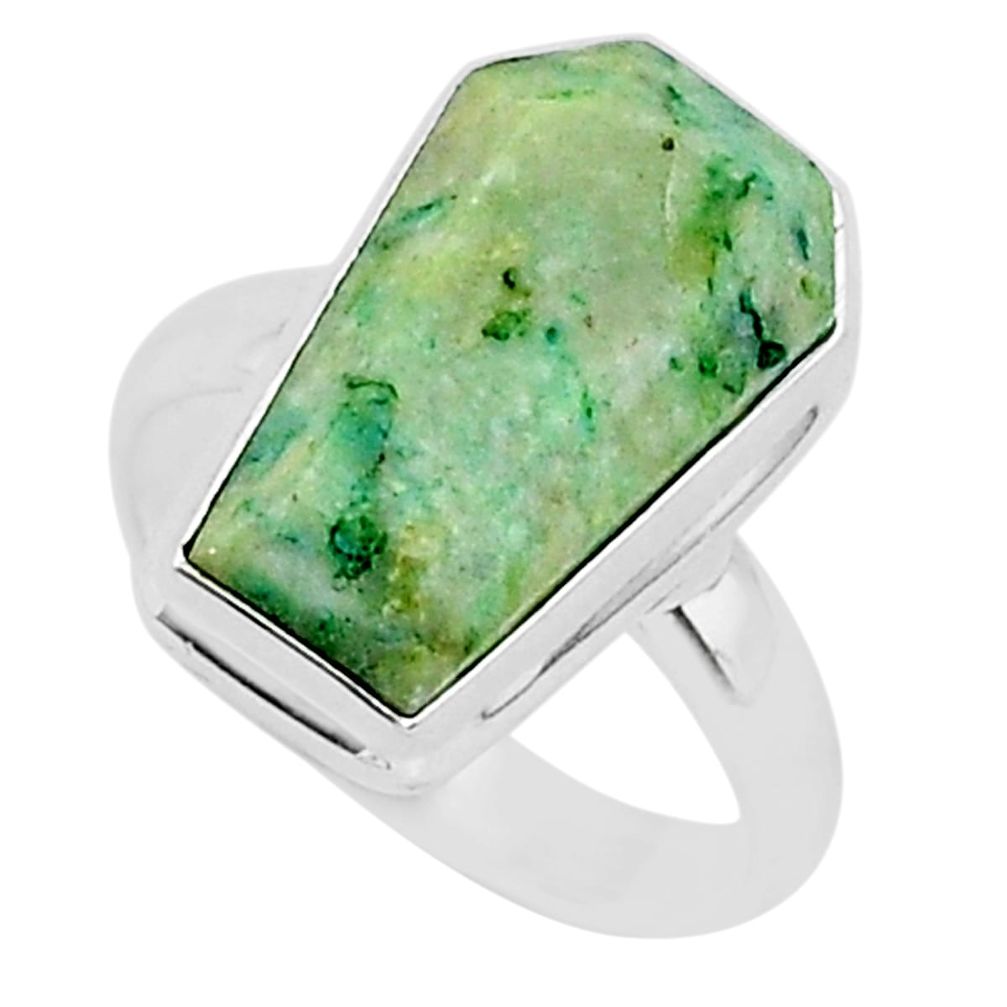 7.61cts coffin natural green mariposite 925 silver solitaire ring size 7 r96087