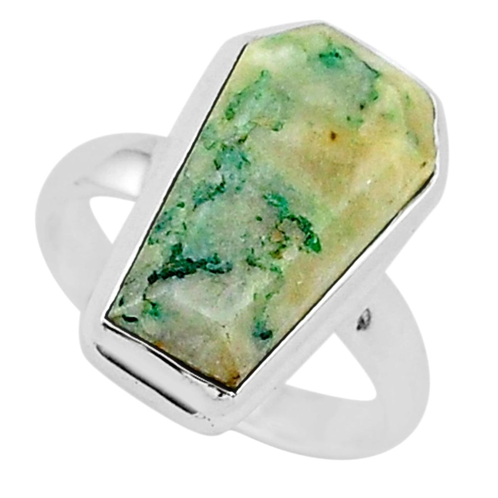 7.63cts coffin natural green mariposite silver solitaire ring size 7.5 r96090