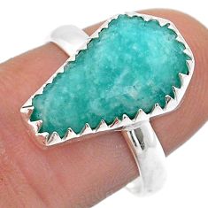 5.50cts coffin natural green peruvian amazonite 925 silver ring size 8.5 u73596