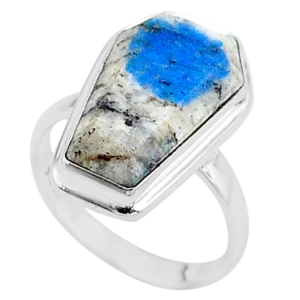 7.25cts coffin natural k2 blue (azurite in quartz) 925 silver ring size 6 t17460