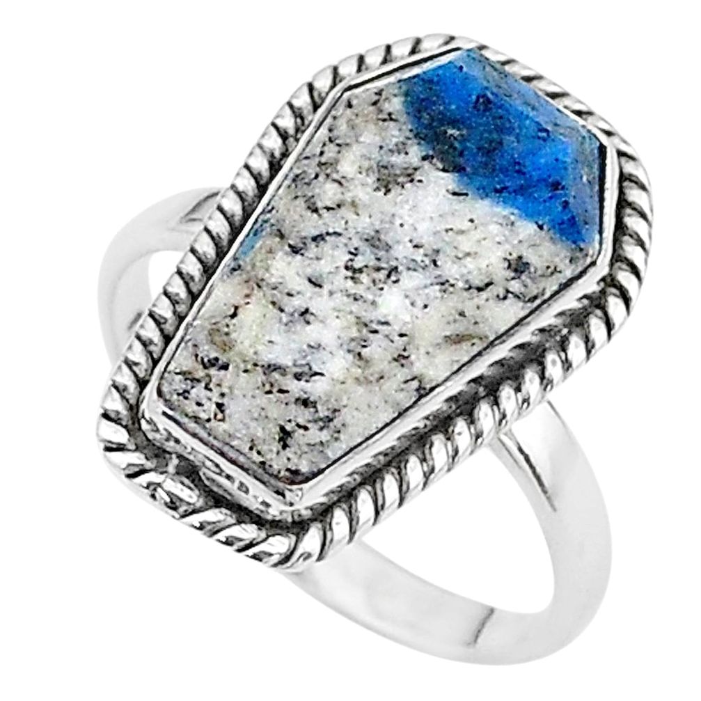 8.05cts coffin natural k2 blue (azurite in quartz) 925 silver ring size 8 t17423
