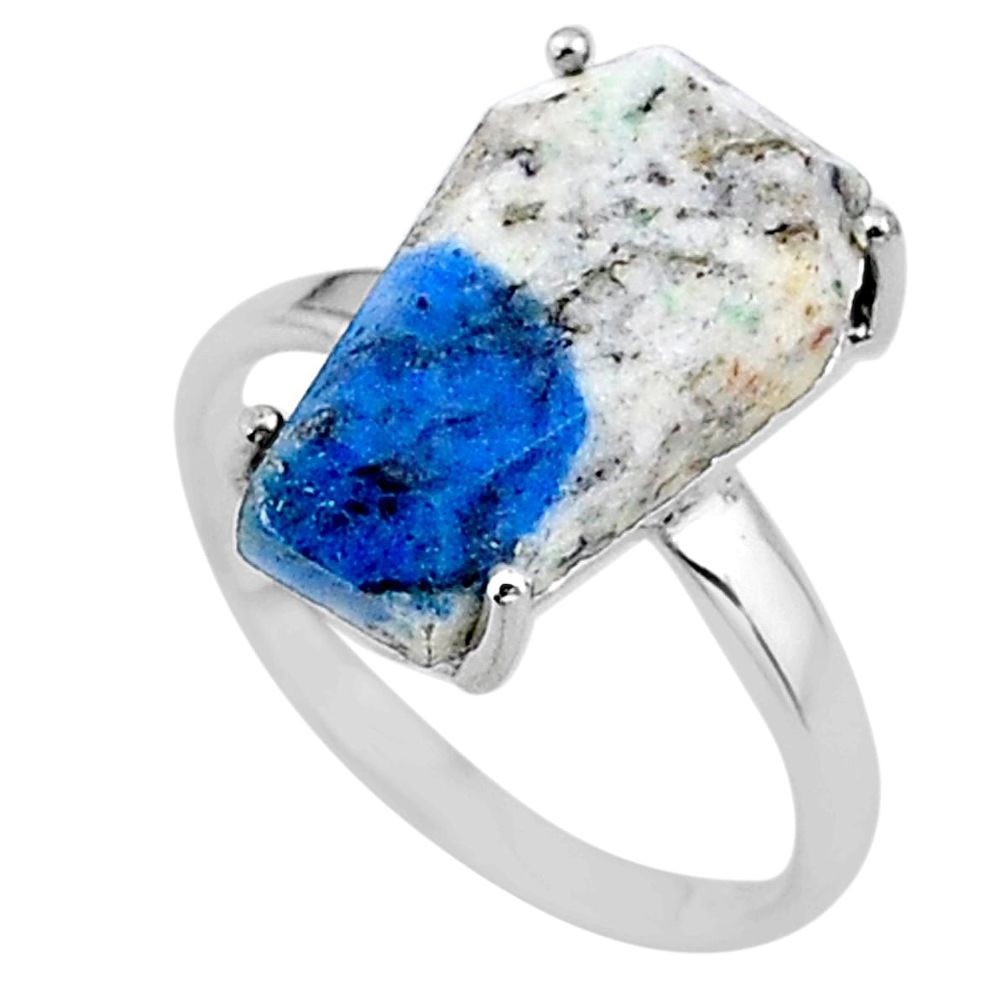 7.66cts coffin natural k2 blue (azurite in quartz) silver ring size 8.5 t17344