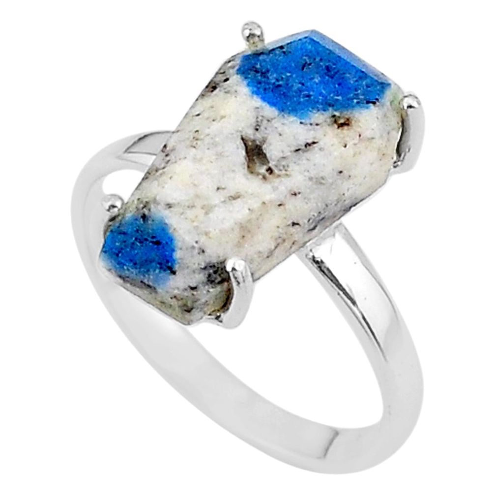 8.38cts coffin natural k2 blue (azurite in quartz) silver ring size 8.5 t17350