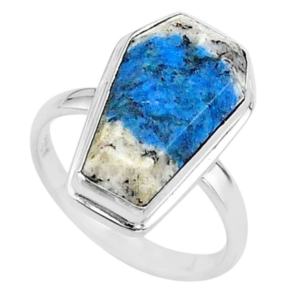 6.62cts coffin natural k2 blue (azurite in quartz) silver ring size 6.5 t17459