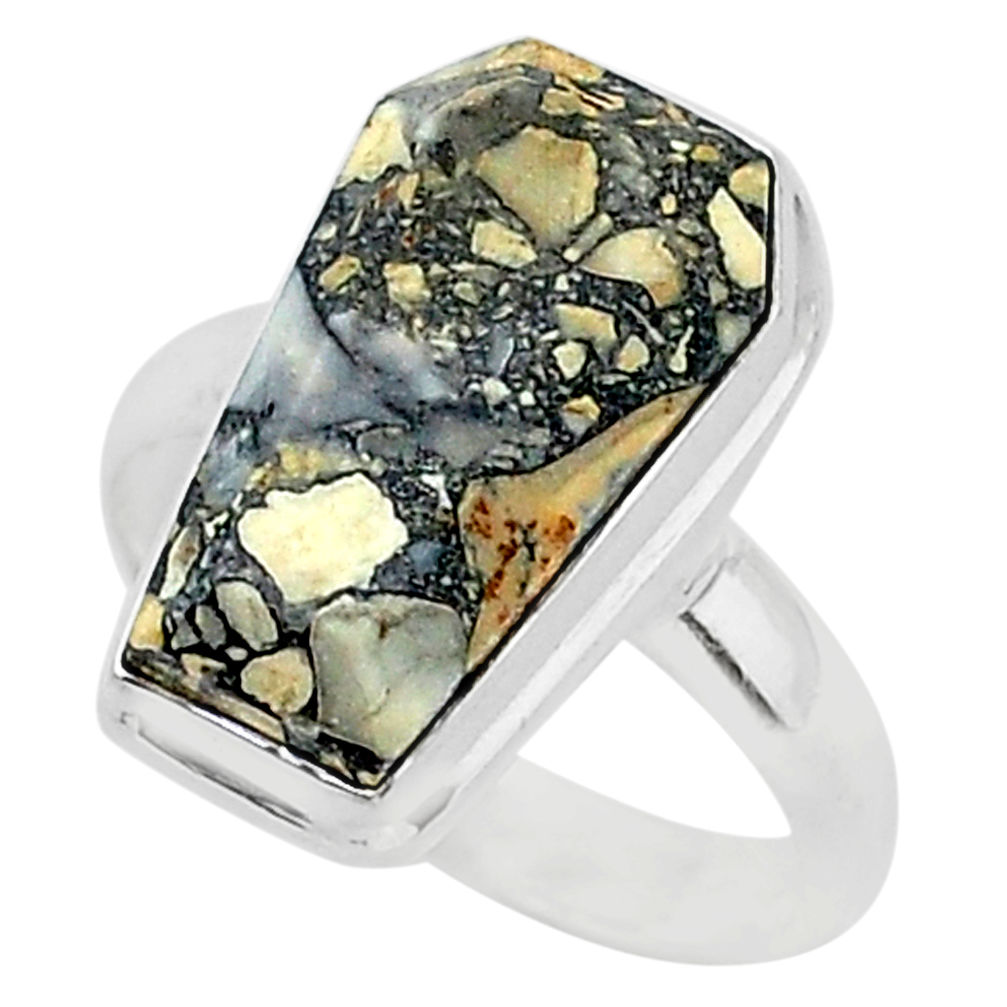 7.94cts coffin natural malinga jasper 925 silver solitaire ring size 8 r96136