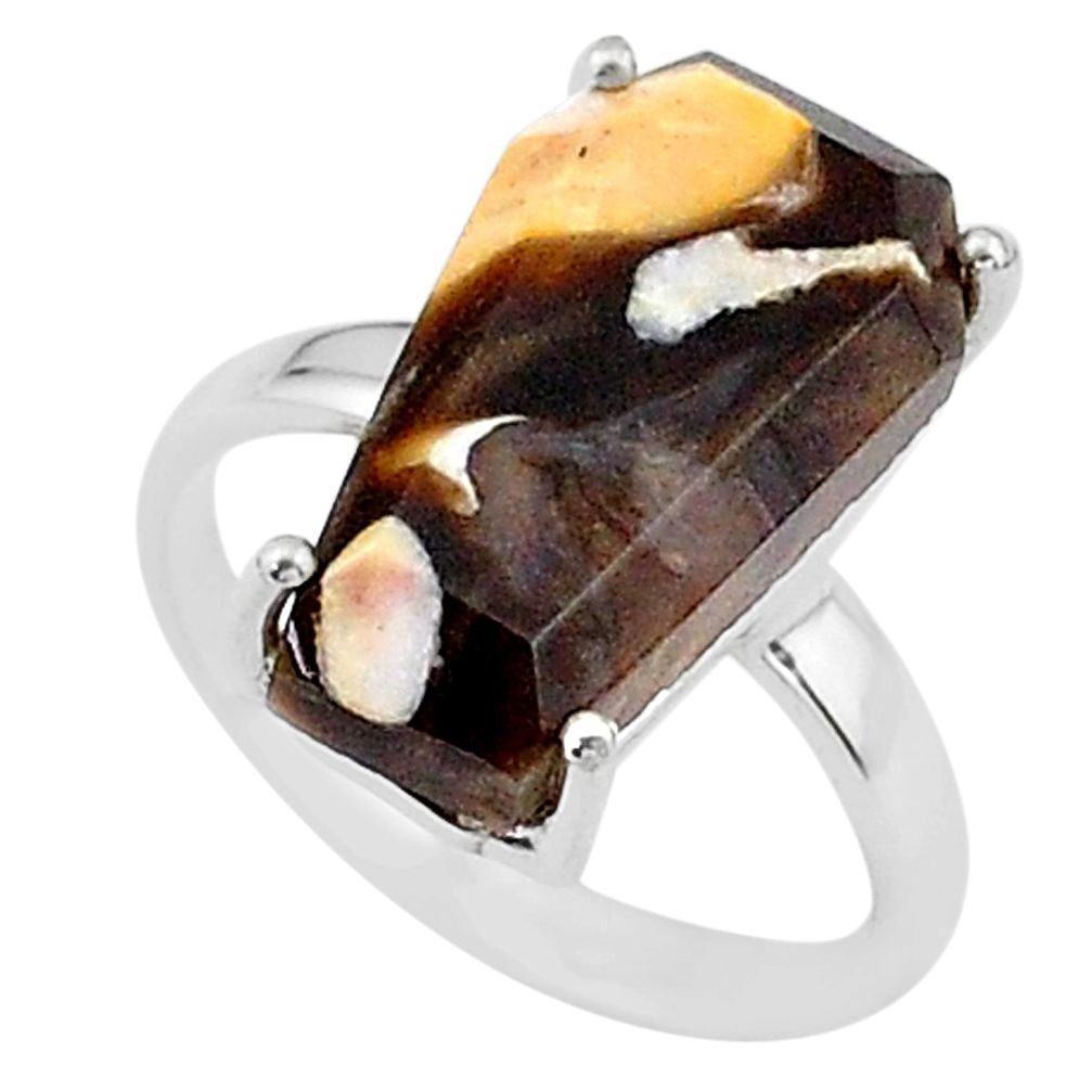 7.13cts coffin natural peanut petrified wood fossil silver ring size 6 t17283