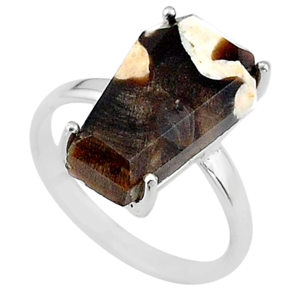 7.17cts coffin natural peanut petrified wood fossil silver ring size 7 t17284