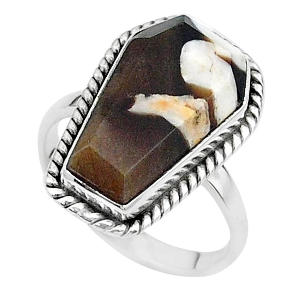 7.67cts coffin natural peanut petrified wood fossil silver ring size 7 t17511