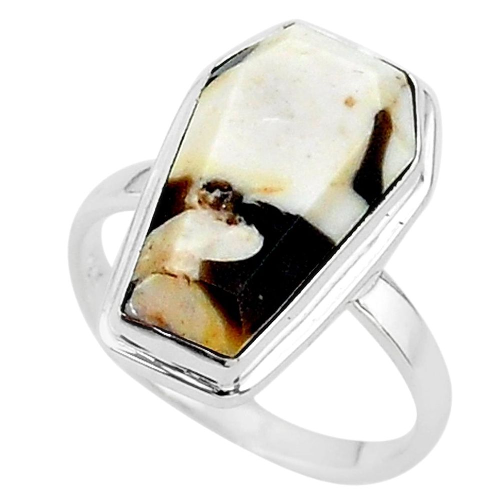 7.67cts coffin natural peanut petrified wood fossil silver ring size 7 t17515