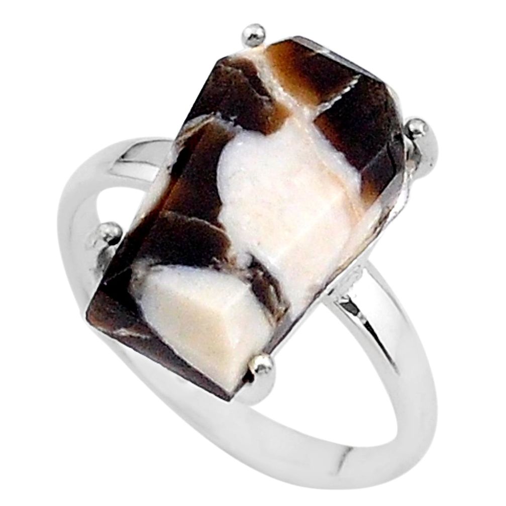 8.56cts coffin natural peanut petrified wood fossil silver ring size 8 t17292