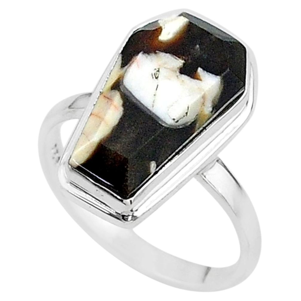 7.39cts coffin natural peanut petrified wood fossil silver ring size 8 t17513