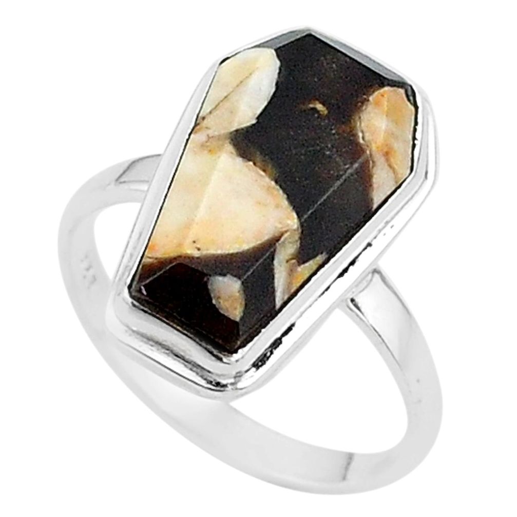 7.65cts coffin natural peanut petrified wood fossil silver ring size 8 t17516